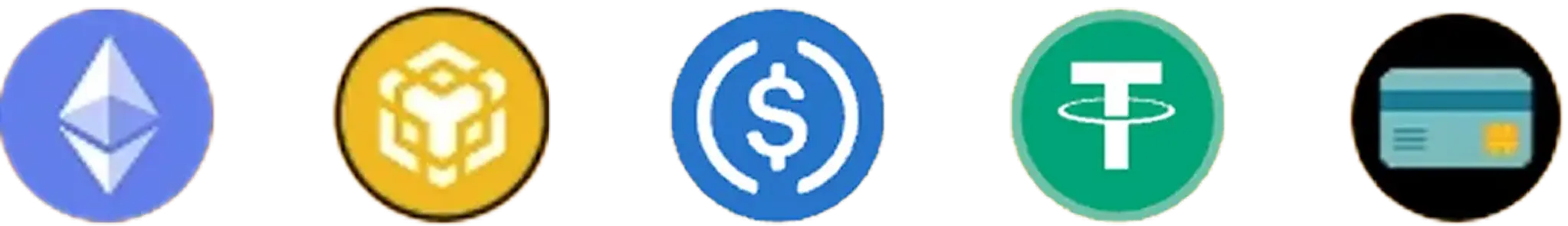 Supported Currencies - ETH, BNB, USDT, USDC, Card